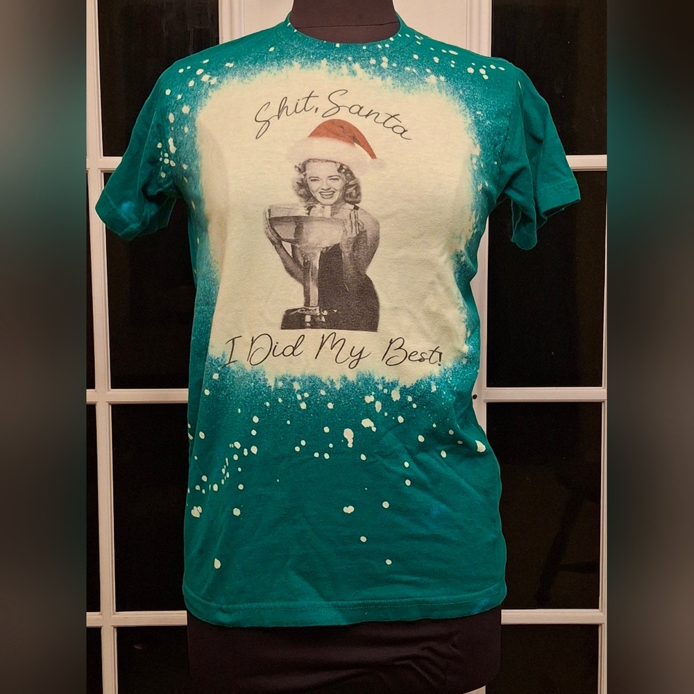 Green Graphic Tee with Santa Design